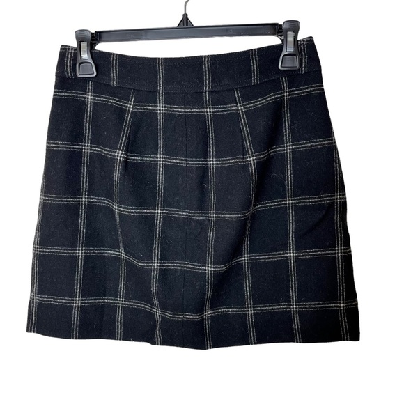 Madewell Fireside Black White Windowpane Wool Blend Academia Mini Skirt Size 00 - Picture 3 of 6